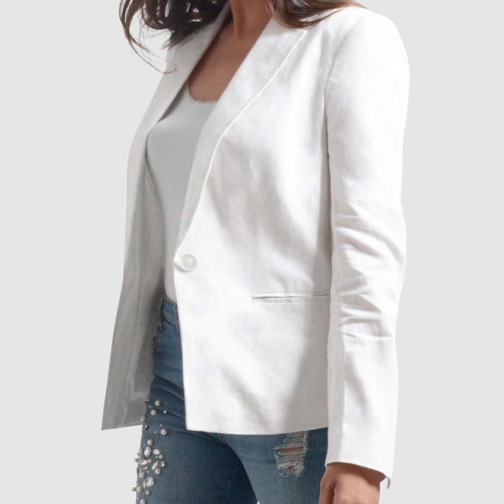 OLGYN Women’s  Single Breasted White Blazer - Picture 3 of 4